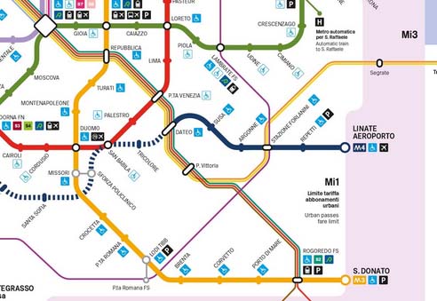 Estratto mappa rete metropolitana Milano